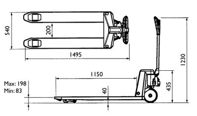 Gelins-KGK gaffellyftvagn 1150X540 enkel kapacitet 2500 kg nylonhjul