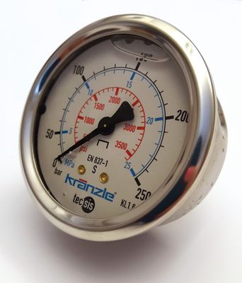 Kränzle manometer 1/4" 250 bar 63 mm bak glycerin för therm