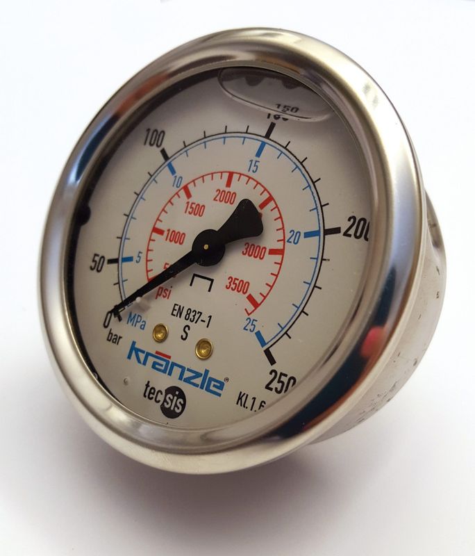 Kränzle manometer 1/4" 250 bar 63 mm bak glycerin för therm