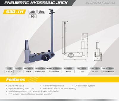 SNIT domkraft lufthydraulisk S30-1H 30 ton 360-627 mm