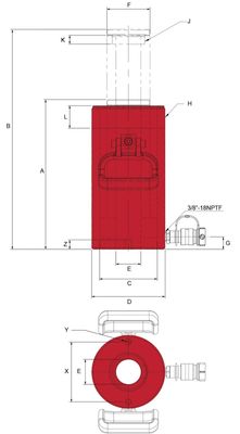 BVA hålcylinder enkelverkande 20 ton slag 51 mm