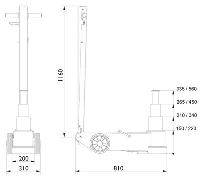 AC Hydraulic domkraft lufthydraulisk 50-3 50/25/10 ton 150-335 mm