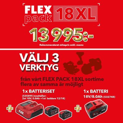Flex Flexpack 18XL – välj 3 verktyg + batteriset + 8,0 Ah-batteri