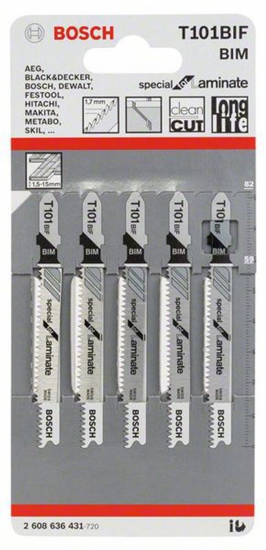 Bosch T101BIF Sticksågsblad för Laminat/Plastlaminat/Multiplex 5-P