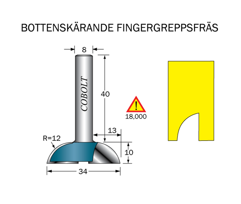 Cobolt Fingergreppsfräs D=34 L=10 R=12 S=8