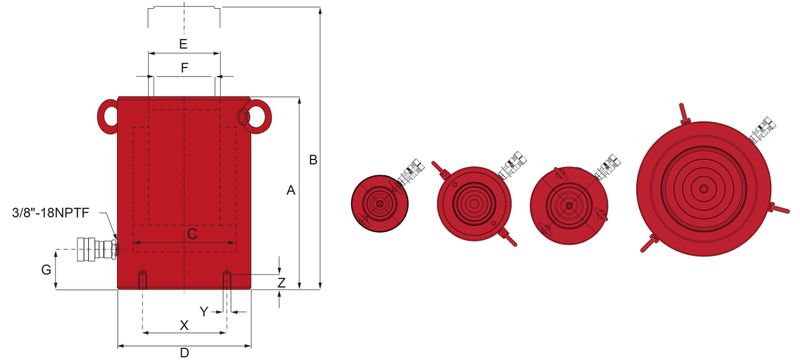 BVA högtonnagecylinder enkelv. 200 ton slaglängd 150 mm