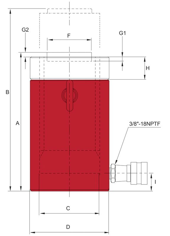 BVA cylinder med låsmutter 50 ton slag 50 mm