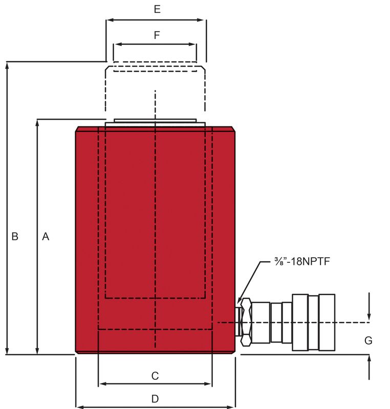 BVA cylinder aluminium enkelv. 50 ton slaglängd 100 mm