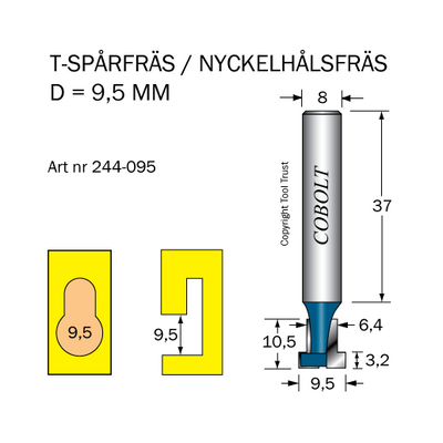 Cobolt T-Spårfräs D=95 d=64 L=32