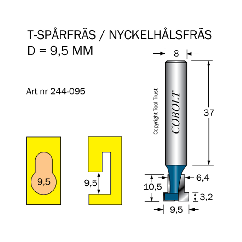 Cobolt T-Spårfräs D=95 d=64 L=32