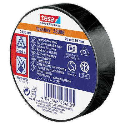 Tesa 53988 Isoleringstejp Svart IEC 19mm (20m per rulle)
