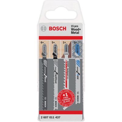 Bosch sticksågbladsats för trä och metall, 15 delar