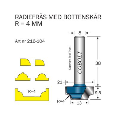 Cobolt Radiefräs med bottenskär R4 D21 S8
