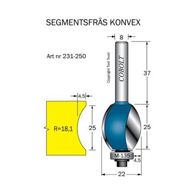 Cobolt Segmentfräs konvex D22 L25 S8