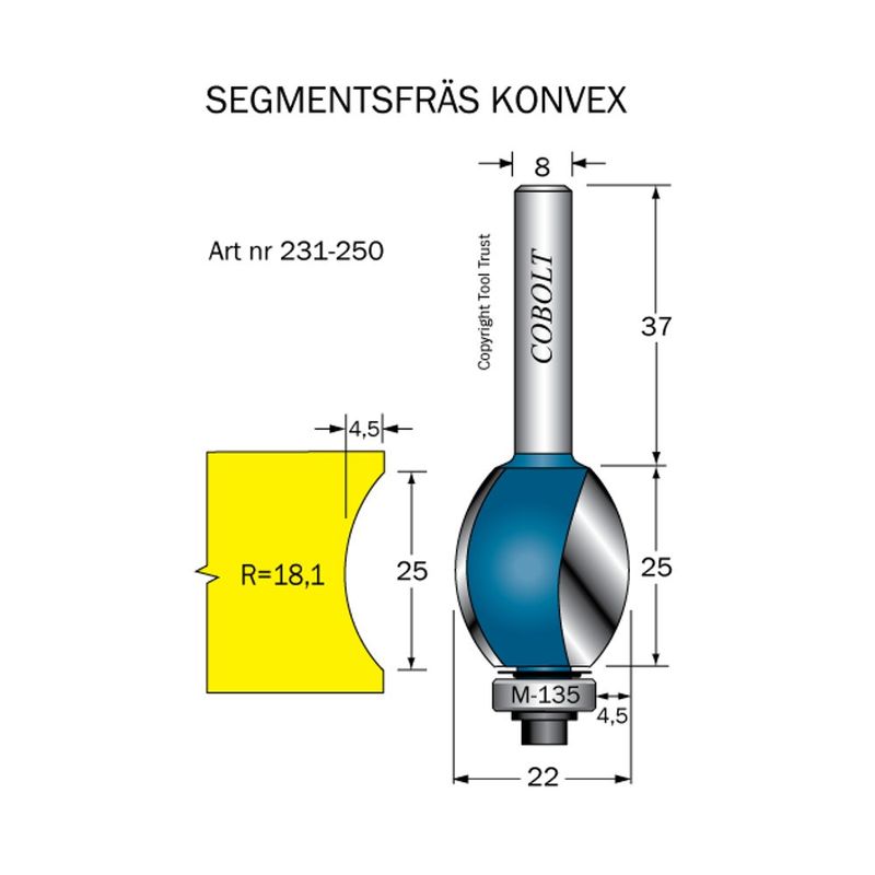 Cobolt Segmentfräs konvex D22 L25 S8