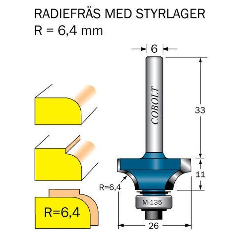 Cobolt Avrundningsfräs R6,4 D25,8 S6