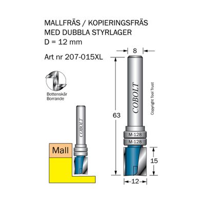 Cobolt Mallfräs D12 L15 S8 dubbla lager