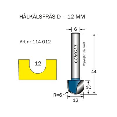 Cobolt Hålkälsfräs D12 R6 L10 S6
