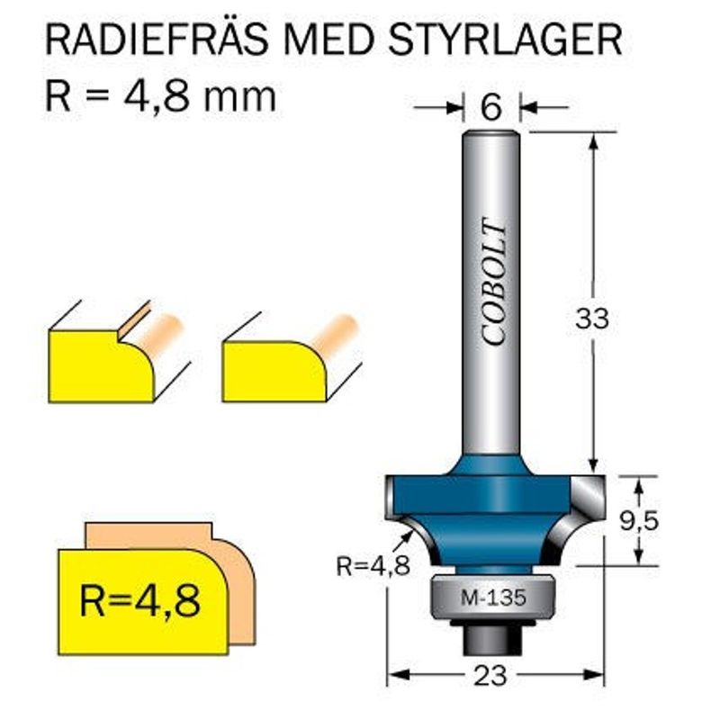 Cobolt Avrundningsfräs R4,8 D22,6 S6