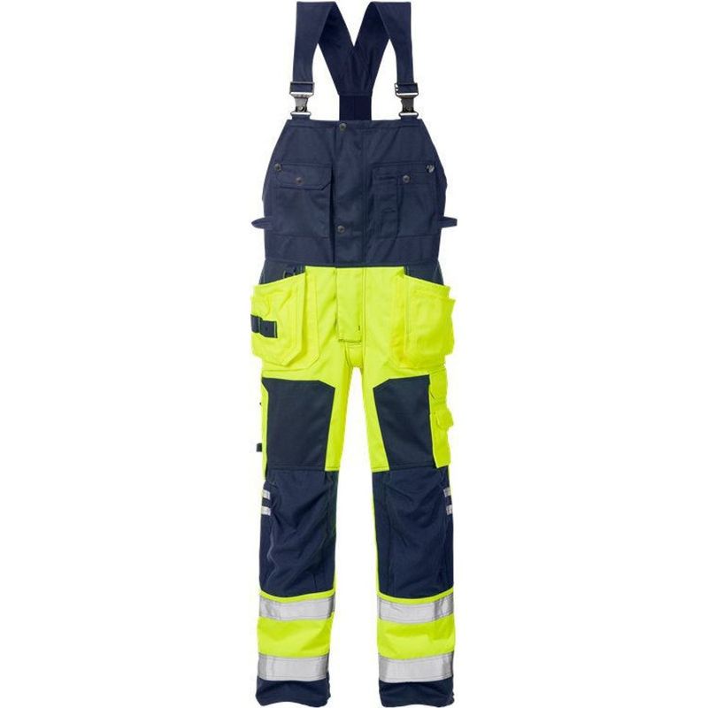 Fristads Varsel Hängslebyxa 1014 PLU, klass 2 Varsel Gul/Marinblå