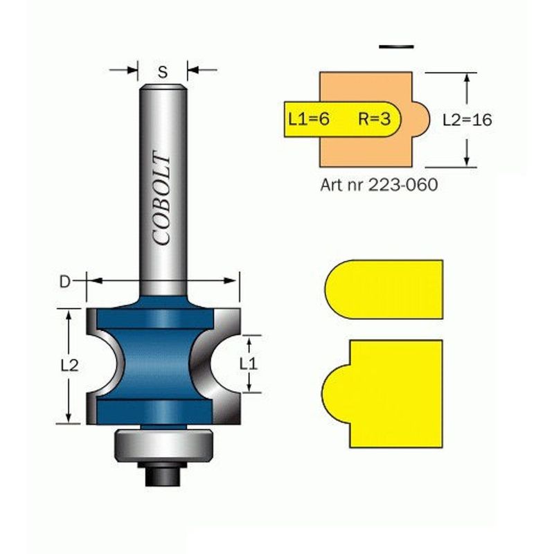 Cobolt Halvstavfräs R3 D22 S8