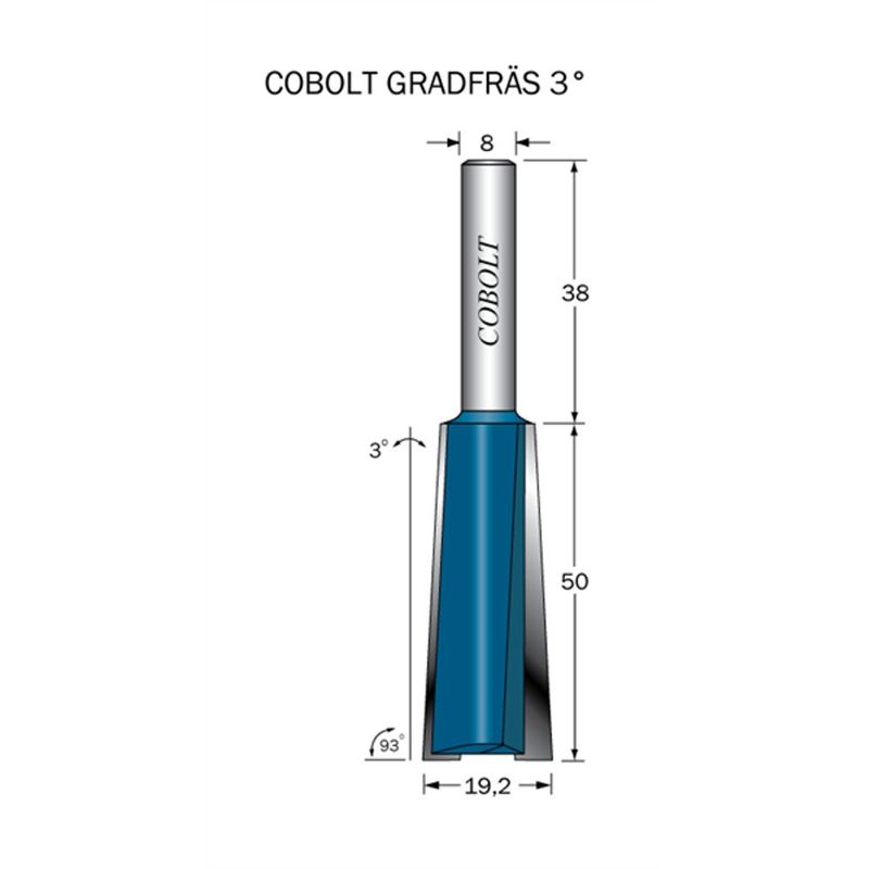 Cobolt Gradfräs 3° L50 D14/19,2