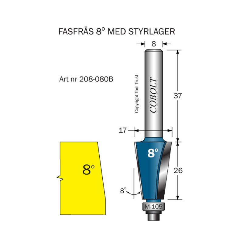 Cobolt Omvänd fasfräs 8° D17 S8