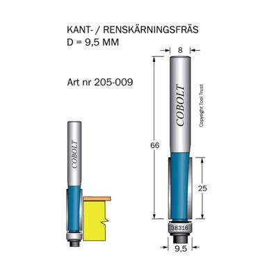 Cobolt Kantfräs D9,5 L25 S8 med styrlager