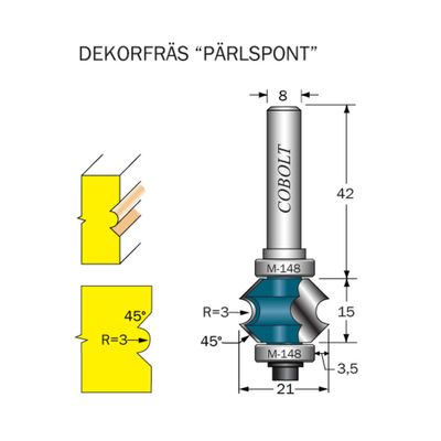Cobolt Pärlspontfräs R3 45° D21 S8