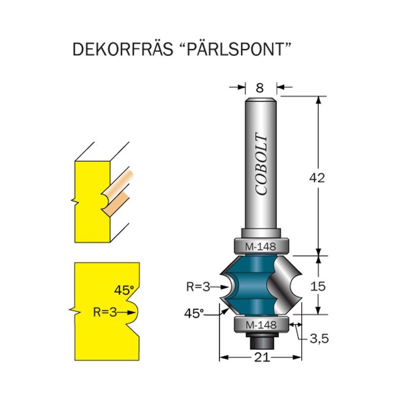 Cobolt Pärlspontfräs R3 45° D21 S8