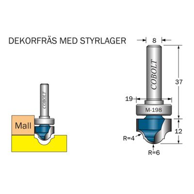 Cobolt Dekorfräs D19 R4/R6 med lager S8