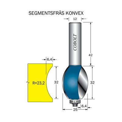 Cobolt Segmentfräs konvex D25 L32 S12