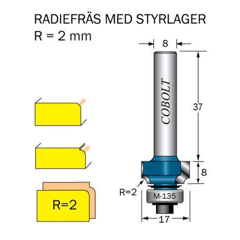 Cobolt Avrundningsfräs R2 D17 S8