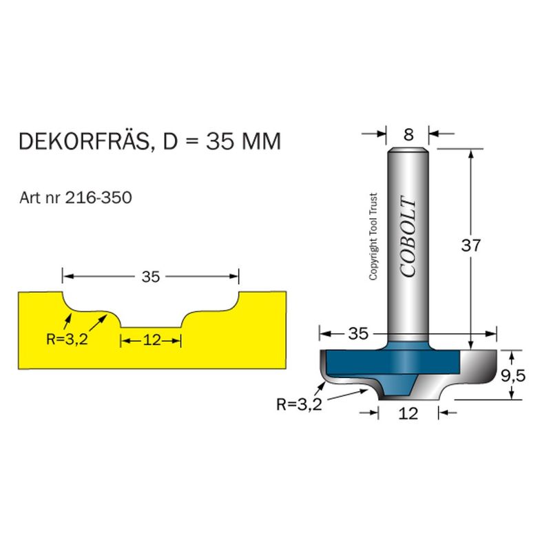 Cobolt Dekorfräs D35 R3,2 S8