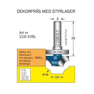 Cobolt Dekorfräs med styrlager R6 D25 L11 S8