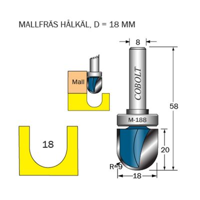 Cobolt Mallfräs hålkäl D18 R9 L20 S8