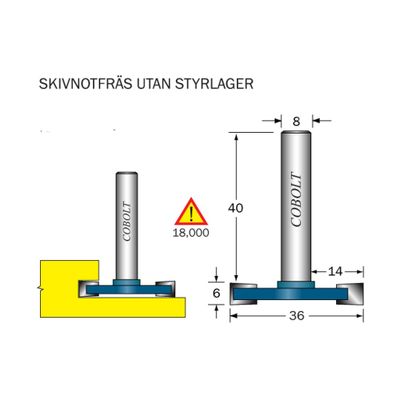 Cobolt Skivnotfräs L6 D36 S8 utan lager