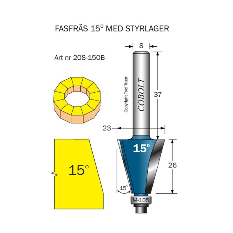 Cobolt Omvänd fasfräs 15° D23 S8