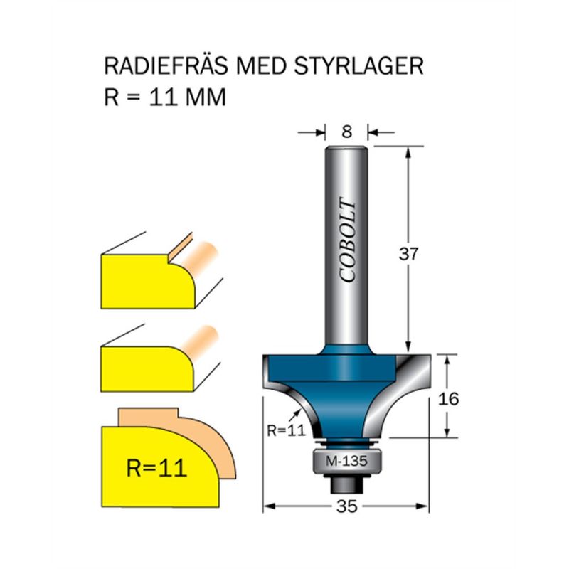 Cobolt Avrundningsfräs R11 D35 S8