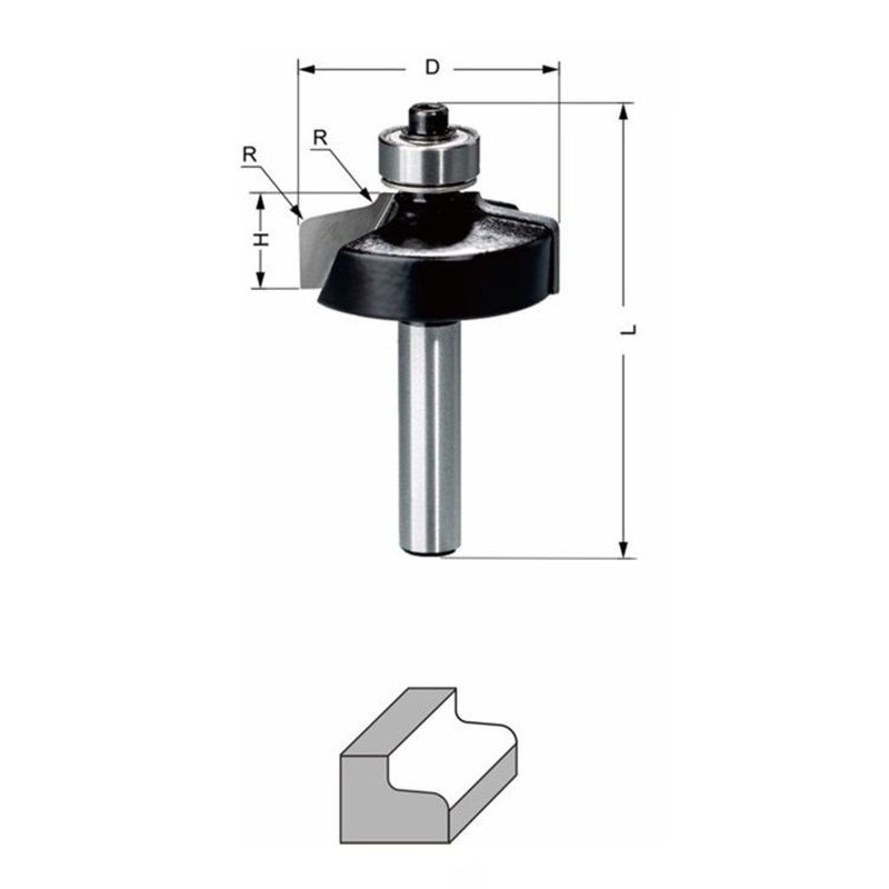 Delver Kantprofilfräs Ø32,7 mm – 32,7x12,7xR2x58, skaft 8 mm