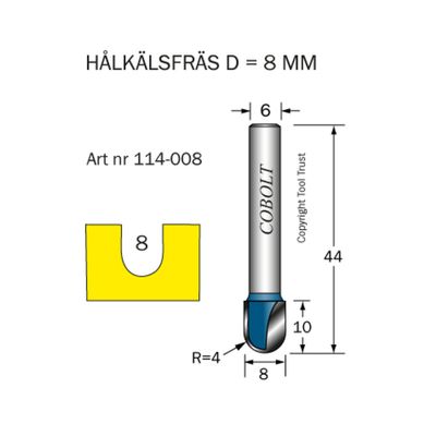 Cobolt Hålkälsfräs D8 R4 L10 S6