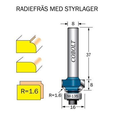 Cobolt Avrundningsfräs R1,6 D16,2 S8