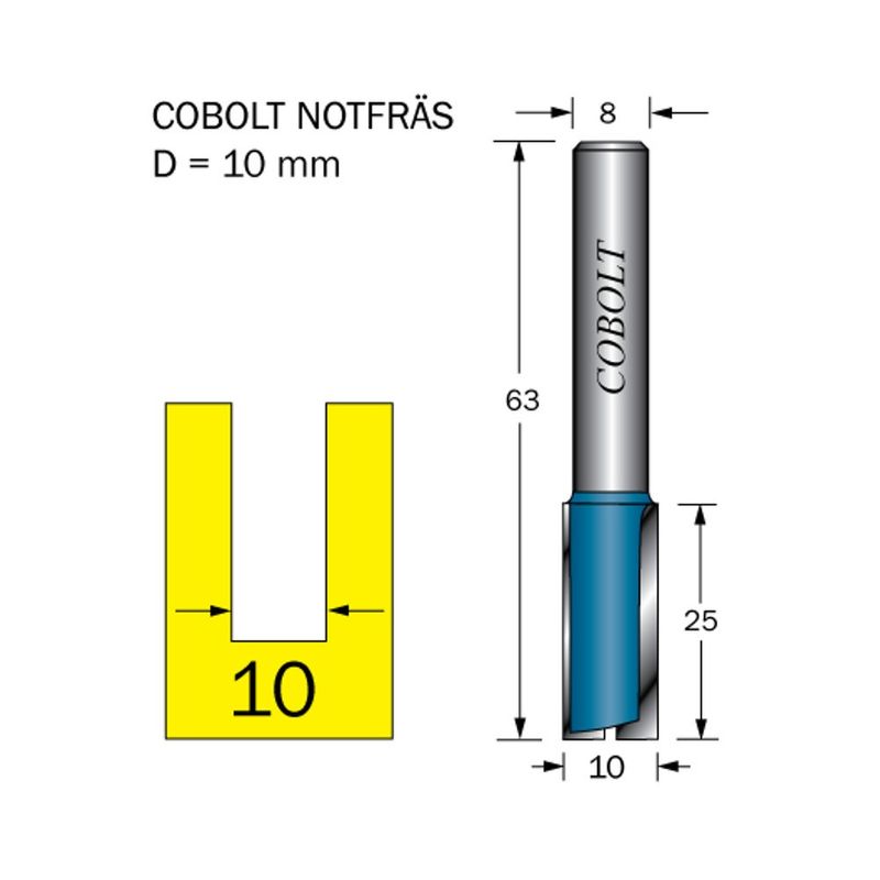Cobolt Notfräs D10 L25 S8 slipad botten