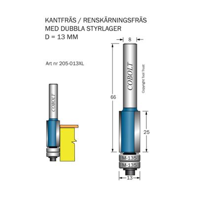 Cobolt Kantfräs D13 L25 TL66 S8 med dubbla lager