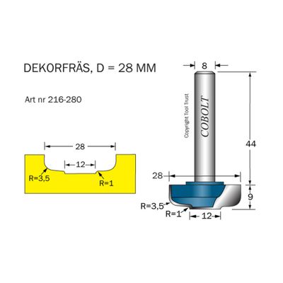 Cobolt Dekorfräs D28 R3,5/R1 S8