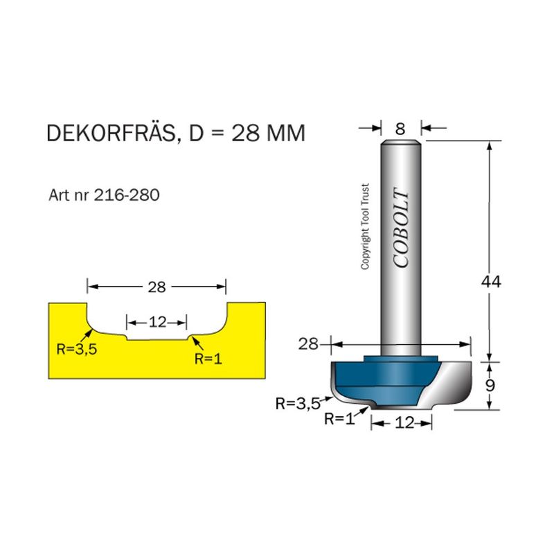 Cobolt Dekorfräs D28 R3,5/R1 S8
