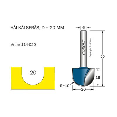 Cobolt Hålkälsfräs D20 R10 L16 S6