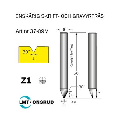 Cobolt Gravyrfräs 30° spets 1 mm S6 HM