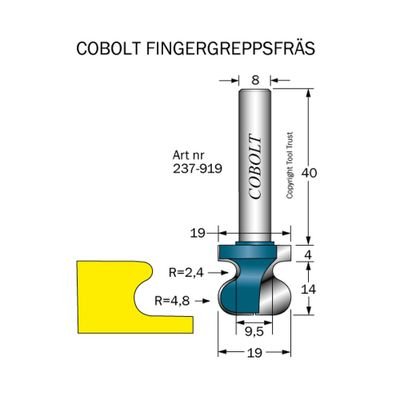 Cobolt Fingergreppsfräs D19 R4,8 R2,4 S8