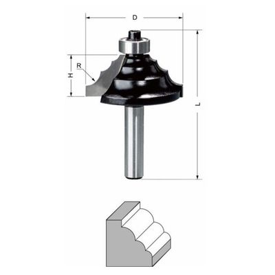 Delver Dekorfräs Ø40 mm – 40x18xR6/R4,5/R3x62, skaft 8 mm